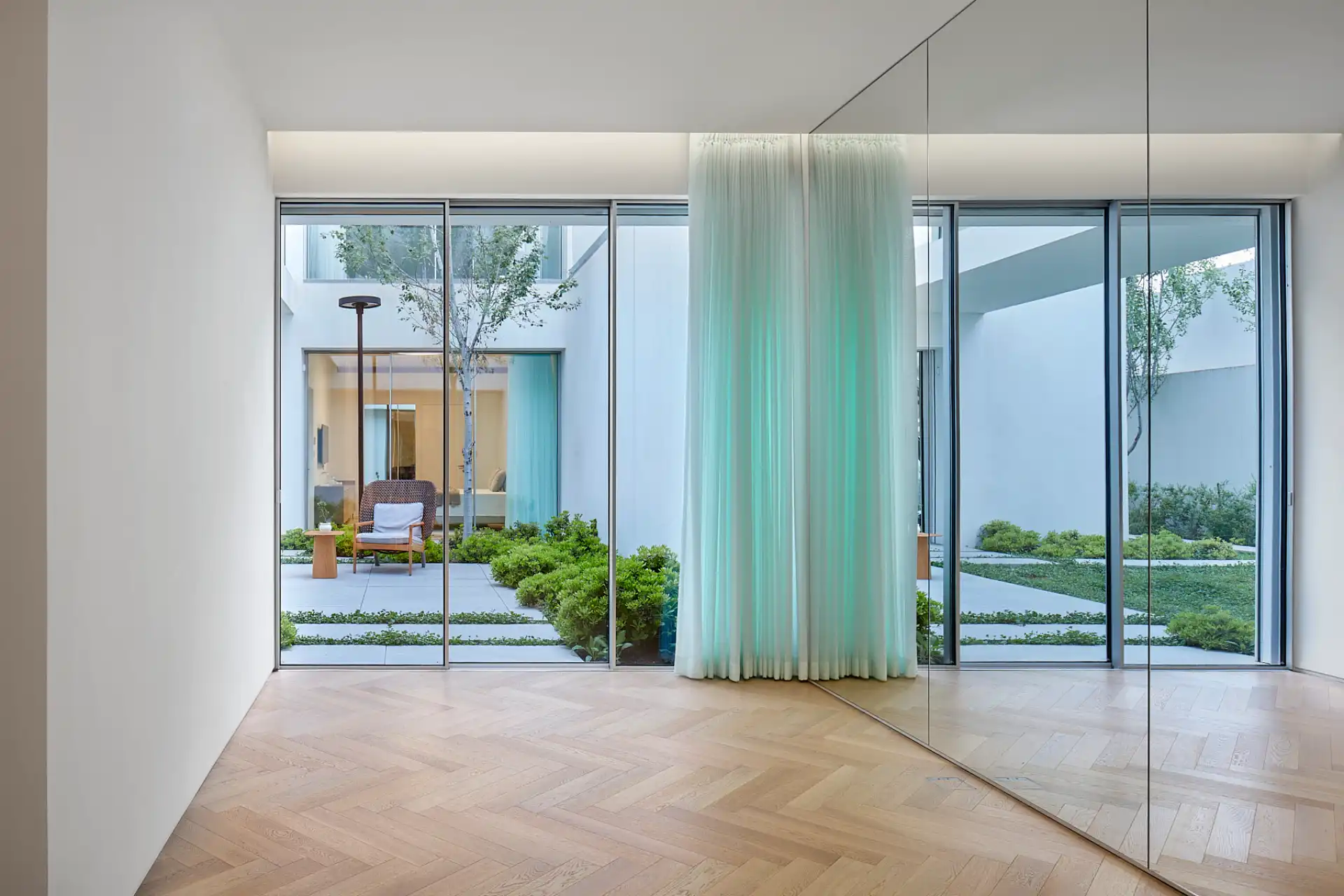 Mirrors view to patio