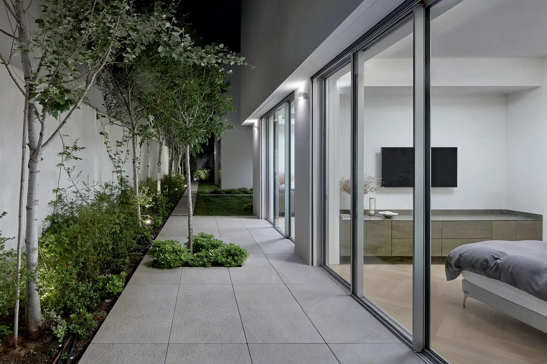 Night sidewalk out of bedroom